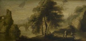 Landscape With Castle, River And Figures — James Norie