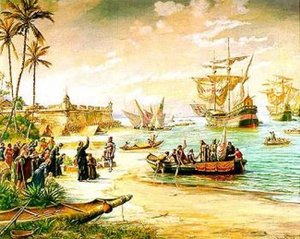 English Estácio De Sá In São Vicente, 1565 (departing Of Estácio De Sá) Português Estácio De Sá Em São Vicente, 1565 (partida De Estácio De Sá). Ao Fundo O Fortim De São Tiago Da Bertioga — Benedito Calixto