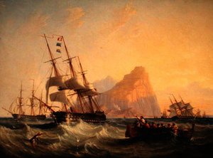 Warships Under Sail At Gibraltar — John Wilson Carmichael, Victorian Maritime Art