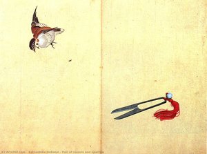 Pair Of Sissors And Sparrow — Katsushika Hokusai