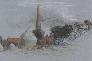 Landscape Study- A Haystack Near A Church — Peter De Wint