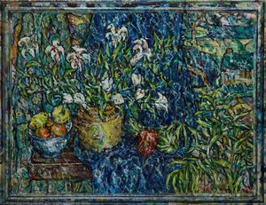 Irises On Blue — Vivien Alexander