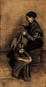 Woman Sewing, With A Girl — Vincent Willem Van Gogh