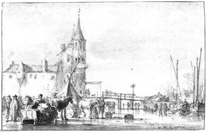 The Northwest Side Of The Rotterdam Gate At Delft In Winter — Simon De Vlieger