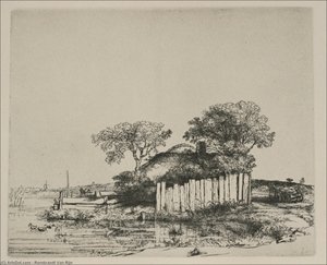 A Cottage With White Pales — Rembrandt Van Rijn, Dutch Baroque