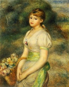Young Girl With A Basket Of Flowers — Pierre-auguste Renoir