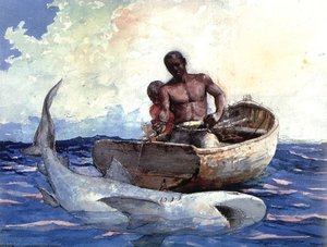 Shark Fishing, Watercolor, Private Collection. — Winslow Homer