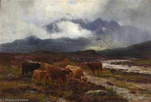 Highland Cattle By A Mountain Stream — Louis Bosworth Hurt