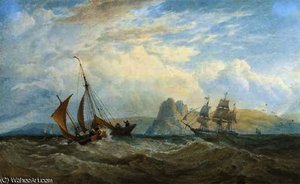 A merchantman and local craft off the south wales' coast