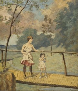 Two Girls On A Log Bridge — Louis Michel Eilshemius