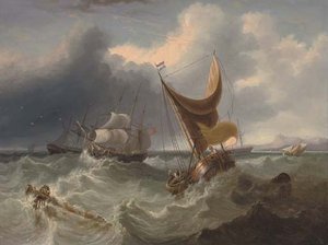 A Crowded Merchantman In The Channel Amidst Other Shipping