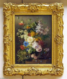 Bloemstilleven Met Een Vogelnestje — Georgius Jacobus Johannes Van Os