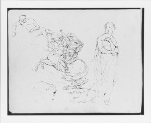 Sketch After David's Napoleon Crossing The Alps; A Recumbent Nude Male; A Standing Female — Thomas Sully