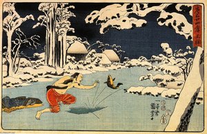 Osho Catching A Carp — Utagawa Kuniyoshi