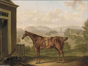 A Saddled Chestnut Hunter In A Landscape — Charles Towne