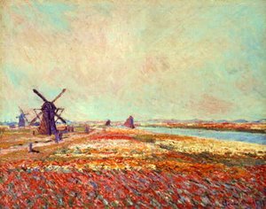 Bulbfield And Windmill Near Leyden — Claude Monet, Impressionism