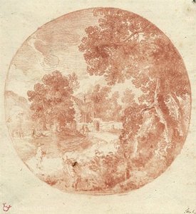Pastoral landscape with decorative figures