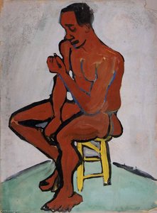 Male Nude On Yellow Stool — William H. Johnson