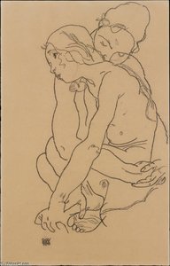 Two Women Embracing — Egon Schiele, Austrian Expressionism