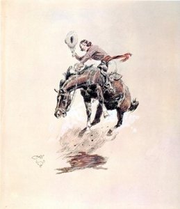 Bucking Horse And Cowgirl — Charles Marion Russell