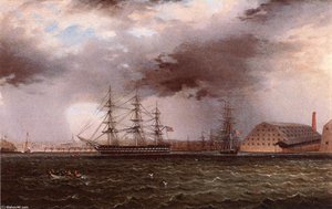Old Brooklyn Navy Yard, East River, New York — James Edward Buttersworth