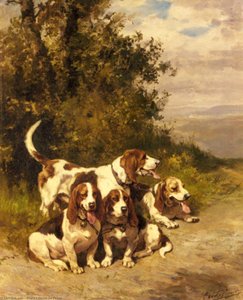 Hunting Dogs On A Forest Path — Charles Olivier De Penne