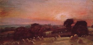 A Hayfield Near East Bergholt At Sunset — John Constable, Romantic Landscape Painting