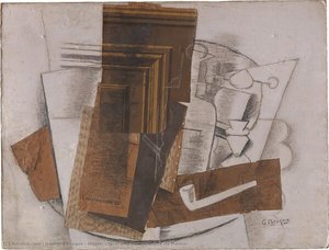 Bottle, Glass, And Pipe (violette De Parme) — Georges Braque, Synthetic Cubism