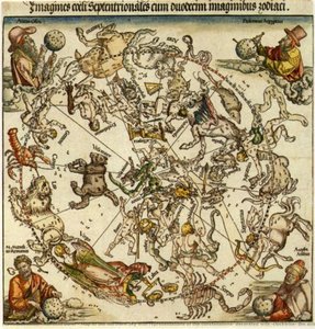 Map Of The Northern Sky With Representations Of The Constellations, Decorated With (clockwise) The Astronomers Aratus Cilix, Ptolemaeus Aegyptus, Azophi Arabus (addorrhaman Al Sufi) And M. Manlius Romanus, Designed By The Nuremberg Mathematician And .... — Albrecht Dürer