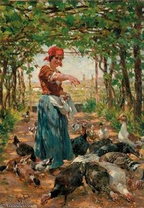 Feeding The Ducks And Turkeys