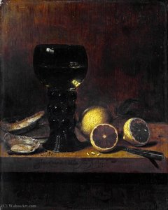 Still life with Jug, oysters and lemon (1656) (London, Nat. Gallery)