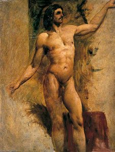 Bearded Male Nude With Left Arm Raised — William Etty