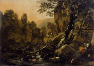 Herdsmen And Herds At A Waterfall — Nicolaes Pietersz Berchem