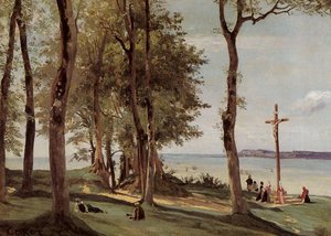 Honfleur - Calvary On The Cote De Grace — Jean-baptiste-camille Corot, Romantic Landscape