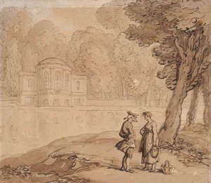 A Couple Conversing Alongside A River — Thomas Rowlandson, Romanticism