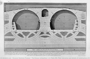 The Roman Antiquities, T. 4, Plate Xix. Plan, Elevation And Details Of Construction Of The Bridge Of Four Heads. — Giovanni Battista Piranesi