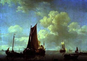 Dutch sailing barges in a calm offshore