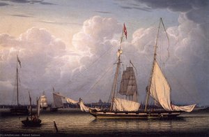 A Schooner With A View Of Boston — Robert W. Salmon