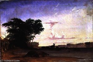 A Herd Of Hippopotami Near The Mouth — Thomas Baines
