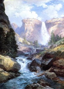 Waterfall In Yosemite — Thomas Moran