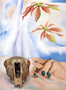 Mule`s Skull With Pink Poinsettias — Georgia O'keeffe