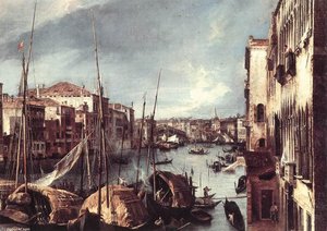 The Grand Canal With The Rialto Bridge In The Background (detail) — Canaletto