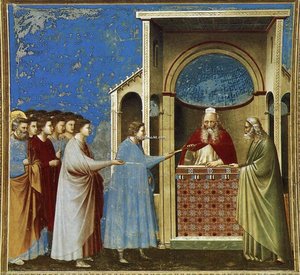No. 9 Scenes From The Life Of The Virgin: 3. The Bringing Of The Rods To The Temple — Giotto Di Bondone, Proto-renaissance
