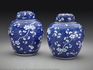 Four Covered Jars With Blue And White Decoration — Kangxi Emperor
