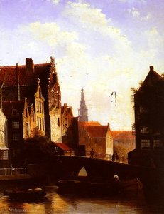 Coenraad Figures on a bridge in a Dutch Town Part