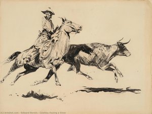 Cowboy Hazing A Steer — Edward Borein