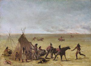 Indian Family Alarmed At The Approach Of A Prairie Fire — George Catlin