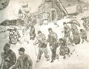 People Walking In Front Of Snow-covered Cottage — Vincent Willem Van Gogh, Post-impressionism