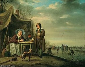 Winter Landscape With Figures Drinking By A Frozen River — Andries Vermeulen