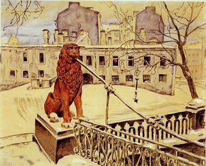 The Lion Bridge In Petrograd — Mstislav Dobuzhinsky